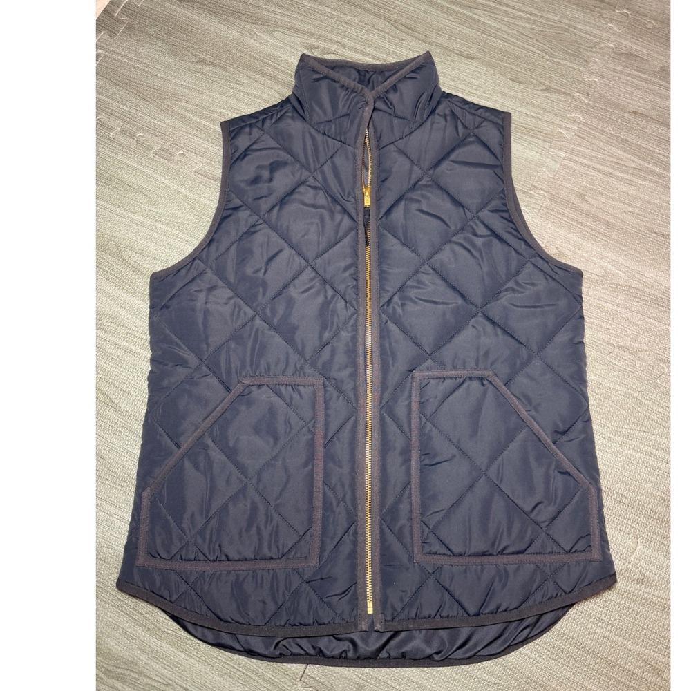 J.Crew Mercantile Womens‎ Navy Blue Quilted Zip Up Vest Small Gold Zipper